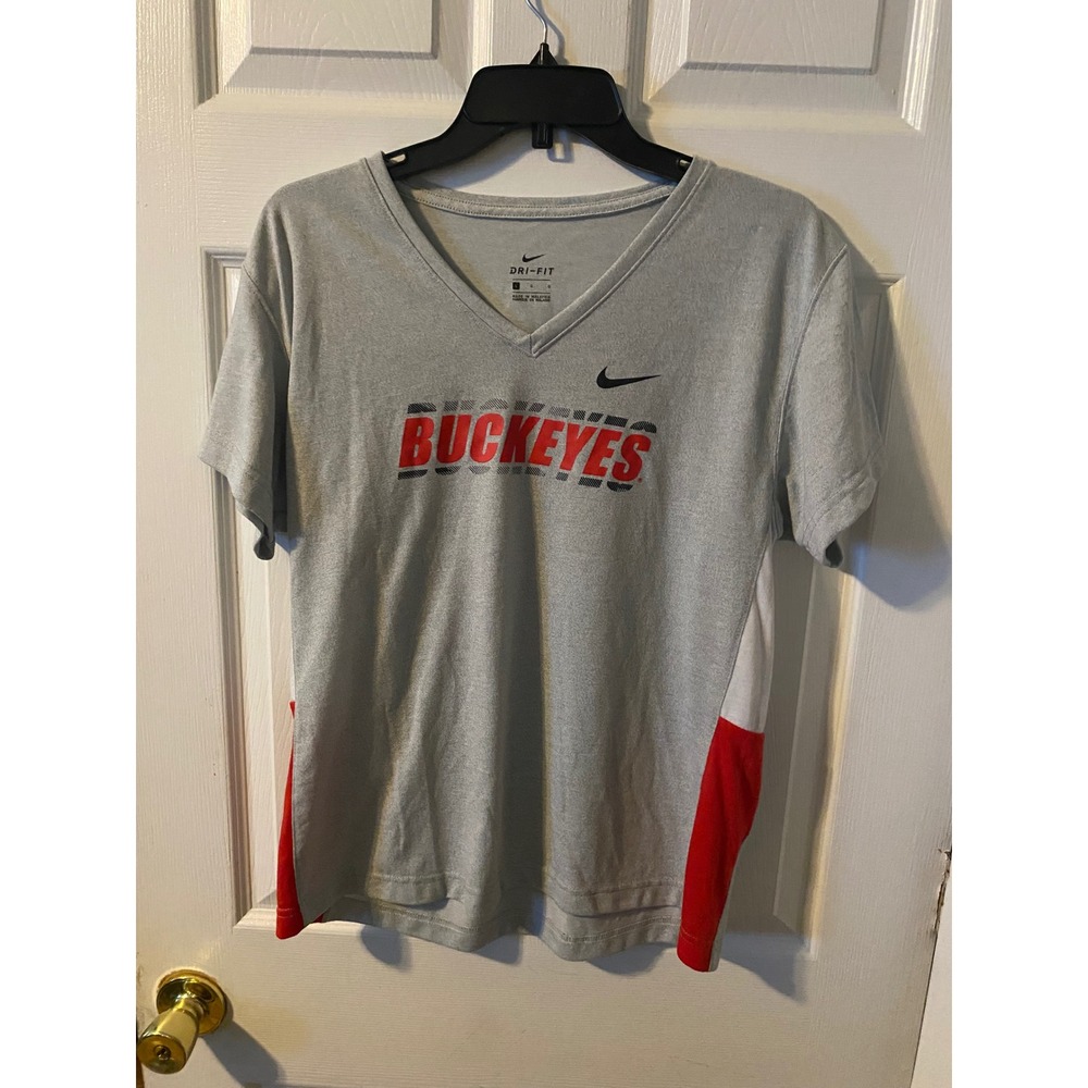Nike Ohio State Buckeyes Dri-FIT V-Neck T-Shirt Gray Womens Large NCAA Fan Gear
